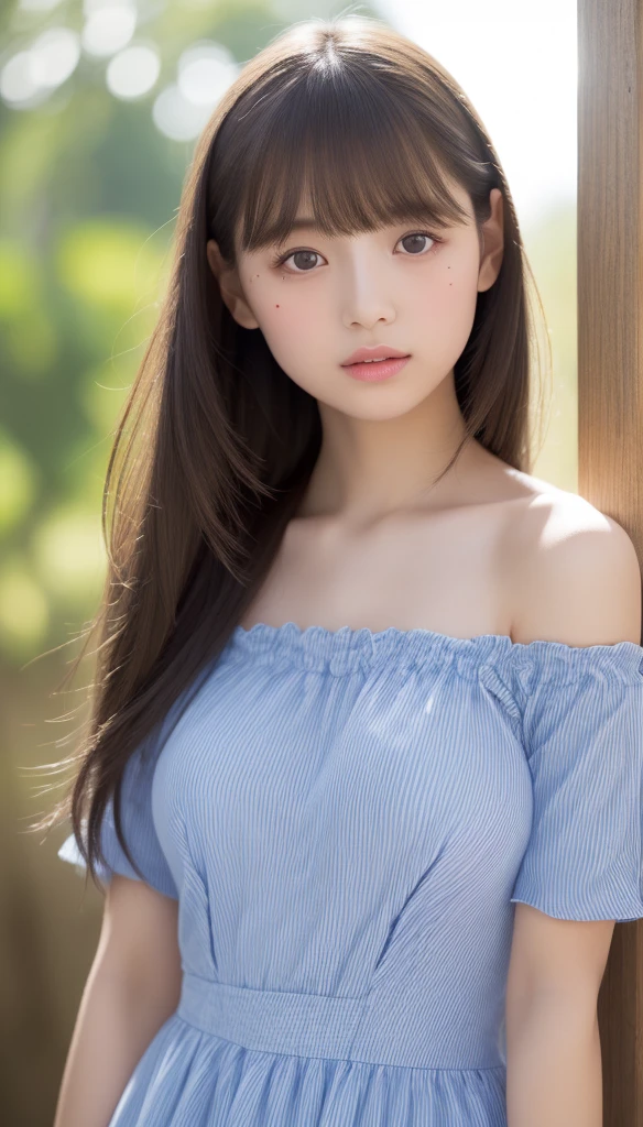 ((最high quality, 8K, masterpiece: 1.3, Ultra HD, high quality, 最high quality, High resolution, realism)) 、(high color saturation:1.0), (highly detailed skin), (最high quality:1.0), (超High resolution:1.0) ,(realistic:1.0), (Super detailed:1.0), (8K, Raw photo:1.1), slender、Slender, muscular body that&#39;s toned like an athlete&#39;s、I don&#39;t want my head to disappear from the screen.、Accessorize your wrist、Wearing red nail polish、I have a peticure、25 year old white woman、platinum blonde、long hair、hair is wavy、blue eyes、hair above one eye、smile、smile showing teeth((grin ))、Wear off-the-shoulder tops、Lower milk visible、Wear low-rise skinny jeans、At the lakeside、There is only nature around、Full bloom cherry blossoms、SakuraFubuki