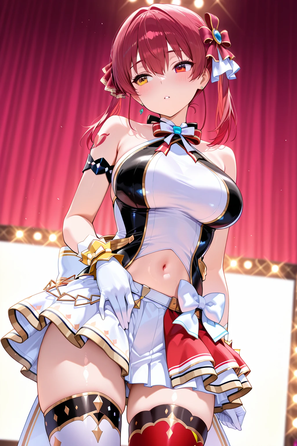 NSFW girl Two arms Embarrassed face Very blush On a wooden stage general public Dancing Dancer costumes fullnude to stand