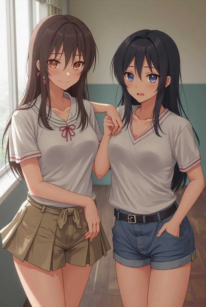 ((best quality)), ((masterpiece)), (details), one girl, sexy ((best quality)), ((masterpiece)), (details), one girl, sexy ((best quality)), ((masterpiece)), (details), one girl, full body, sexy expensive body, expensive, long legs, mature woman, mature, adult, it_nagatoro_main, Hayase Nagatoro, one girl, blushing, alone, uniform polo shirt, short sleeves, black hair,brown eyes, hair accessory, looking at viewer, hair clip, smiling, long hair, dark skinned woman, dark skin, , bangs, daytime, skirt, collared shirt, collarbone, ear clip, mouth closed, tree, asymmetrical bangs, upper body