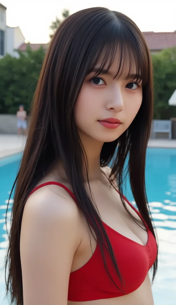 ((4K,8k,Masterpiece))、photograph、Highest quality、Detailed face、actually exists、A rare talent、Beautiful Eyes、looking at the camera、1 Japanese、girl、cute、Natural Makeup、23 years old、Vibrant、Sense of luxury、gorgeous、Celebrities、Cleavage、（Gold micro bikini:1.５）、High leg、Transparency、(Camel Toe)、Outdoor、Rooftop night pool、Brilliant lighting、Beautiful night view、All、Marina Bay Sands
