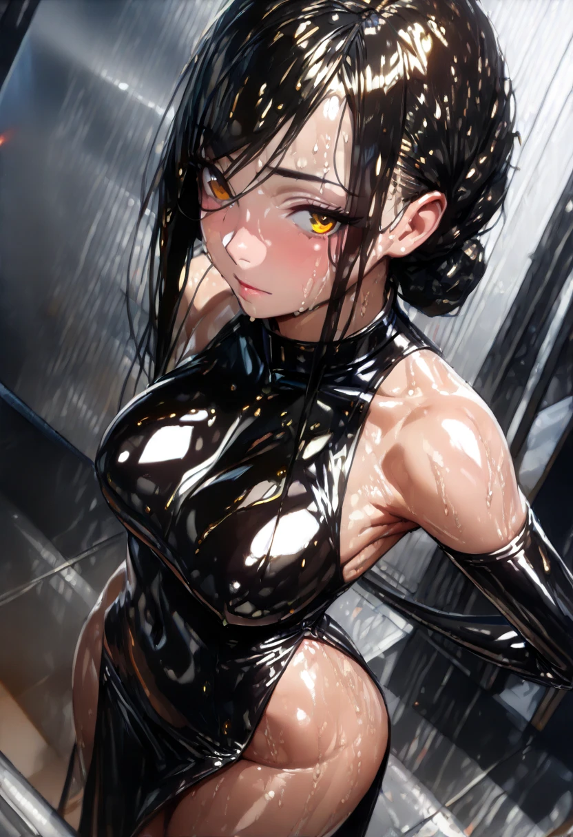 illustration, (smile,:1),(raining,wet,splash:1.3),  (string,abs,small breasts,:1.1),(thin transparent wet clothes,sfw),thighs, battlefield, (slim, fit,flat chest, petite,ukranian,) photo realistic, high definition, detailed realistic, detailed,  hyper detailed, realistic skin texture, ultra high resolution, high resolution,flag painted,  (masterpiece, best quality),  face tears,