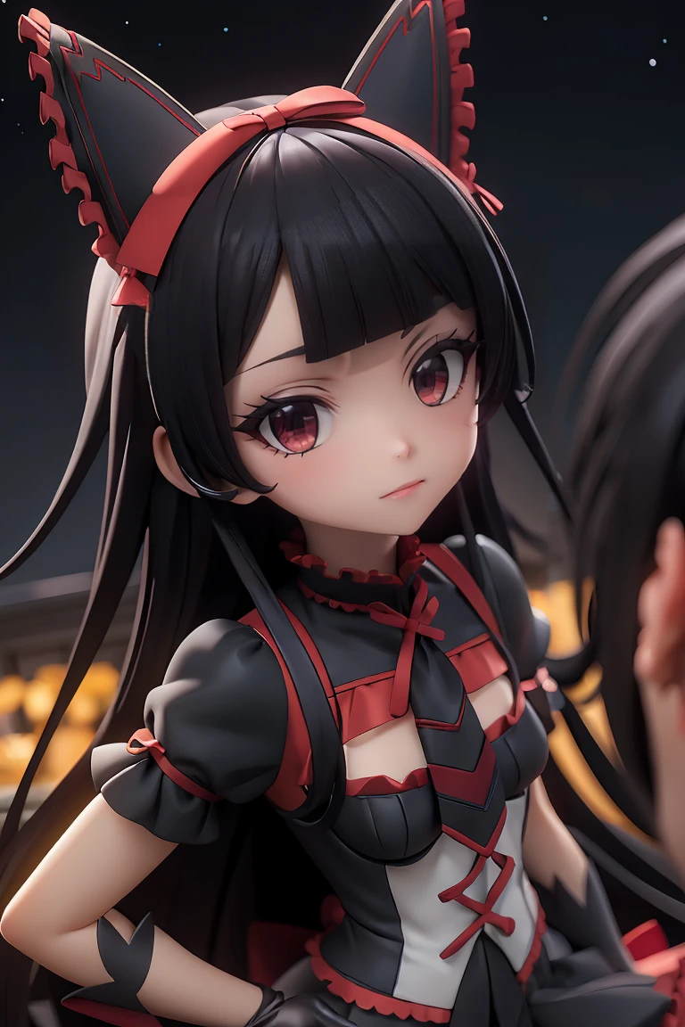 Rory Mercury, Laurie Mercury, Black Hair, Blunt bangs, Hime cut, hair ornaments, Red lipstick, Long Hair, Cute face, compensate, (Small box:1.2), (Red eyes:1.5), break Gothic underwear, Perfect body (Small breasts:1.3), break in full growth, Red Shoes, break Black Stockings, Black Gloves break, Black thighs, Garter Straps, gloves, Gothic, Hair Ribbon, Gothicファッション, puffy Short sleeve, Puffy sleeves, Short sleeve, tights, tights, looks at the viewer, break (masterpiece:1.2), Highest quality, High resolution, unity 8k wallpaper, (Illustration:0.8), (Beautiful details in the eyes:1.6), Highly detailed face, Perfect lighting, Highly detailed CGI, (Perfect Arms, Perfect Anatomy), (white background:1.5), I have nothing in my hands, 1girl, whole body, Confused eyes, White background