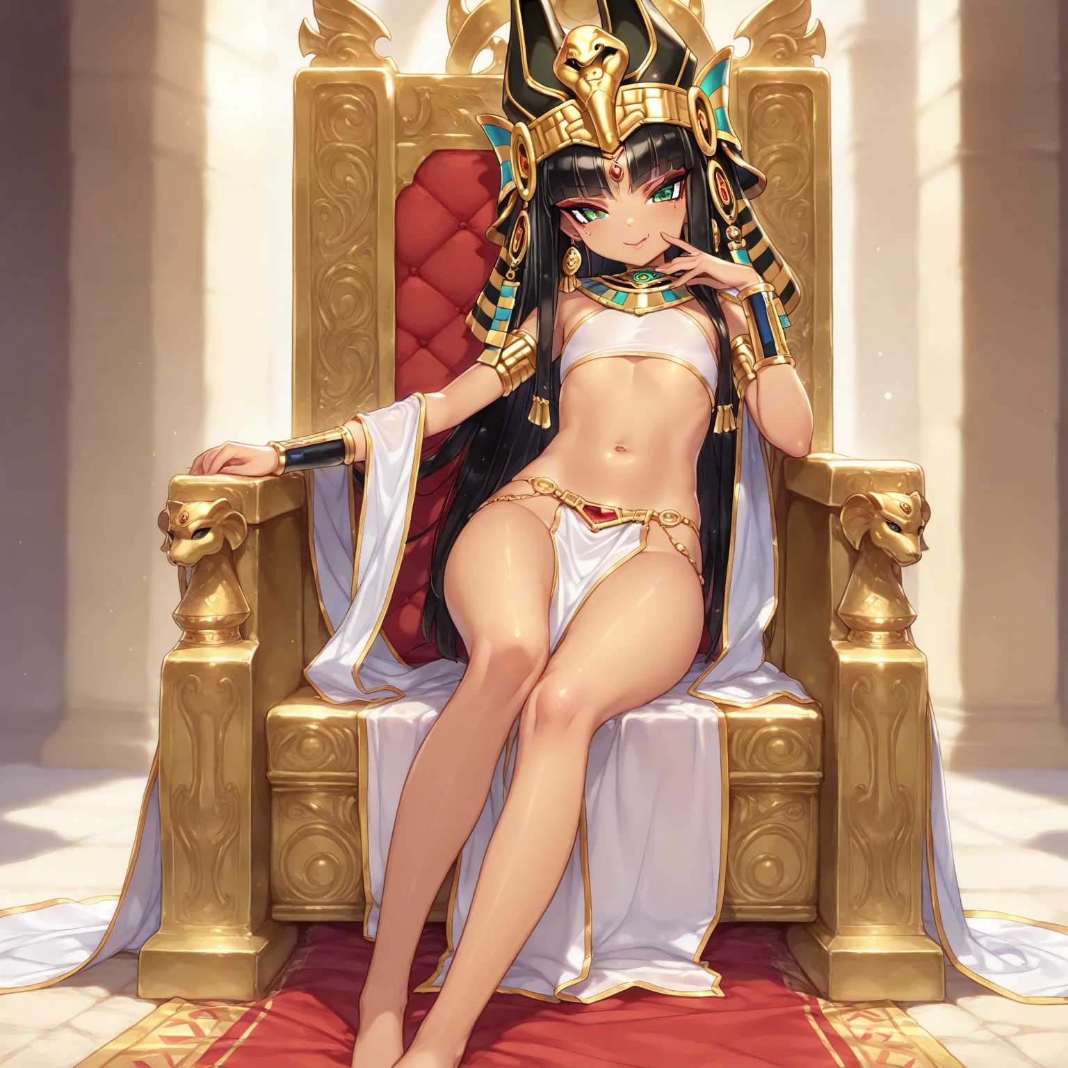 Cleopatra,No underwear, the feet,is shy,Exposed genitals,clear liquid,Bigchest,transparent panty,soaking wet,Emotive expressions,Ambiguous,taunt,Unoccluded,There is no lower limit,Mesh socks,black lence stockings,a queen,the expression is mocking,hindquarters,Golden Python,Butt to the camera