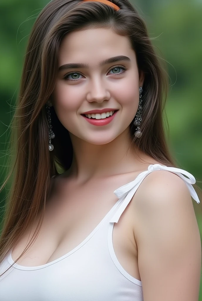 best quality, premium quality, brunette, 18 years old, cute face, dark eyes, heavy makeup, beautiful loose hair, laying on the grass, seductive looking, dark blue dress with golden stitching, big tits, russian girl, anastasyia kvitko, smiling, view from below