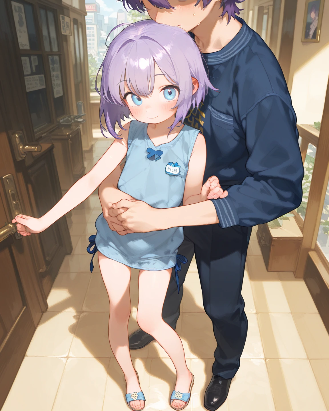 One naked girl、Being ridiculed on the streets、Blue Hair、I feel pleasure、Delighted、Being tied up with hands behind back、A crotch rope is passed through、Being forced to walk by a crotch rope、Being exposed to the public、looking at the camera