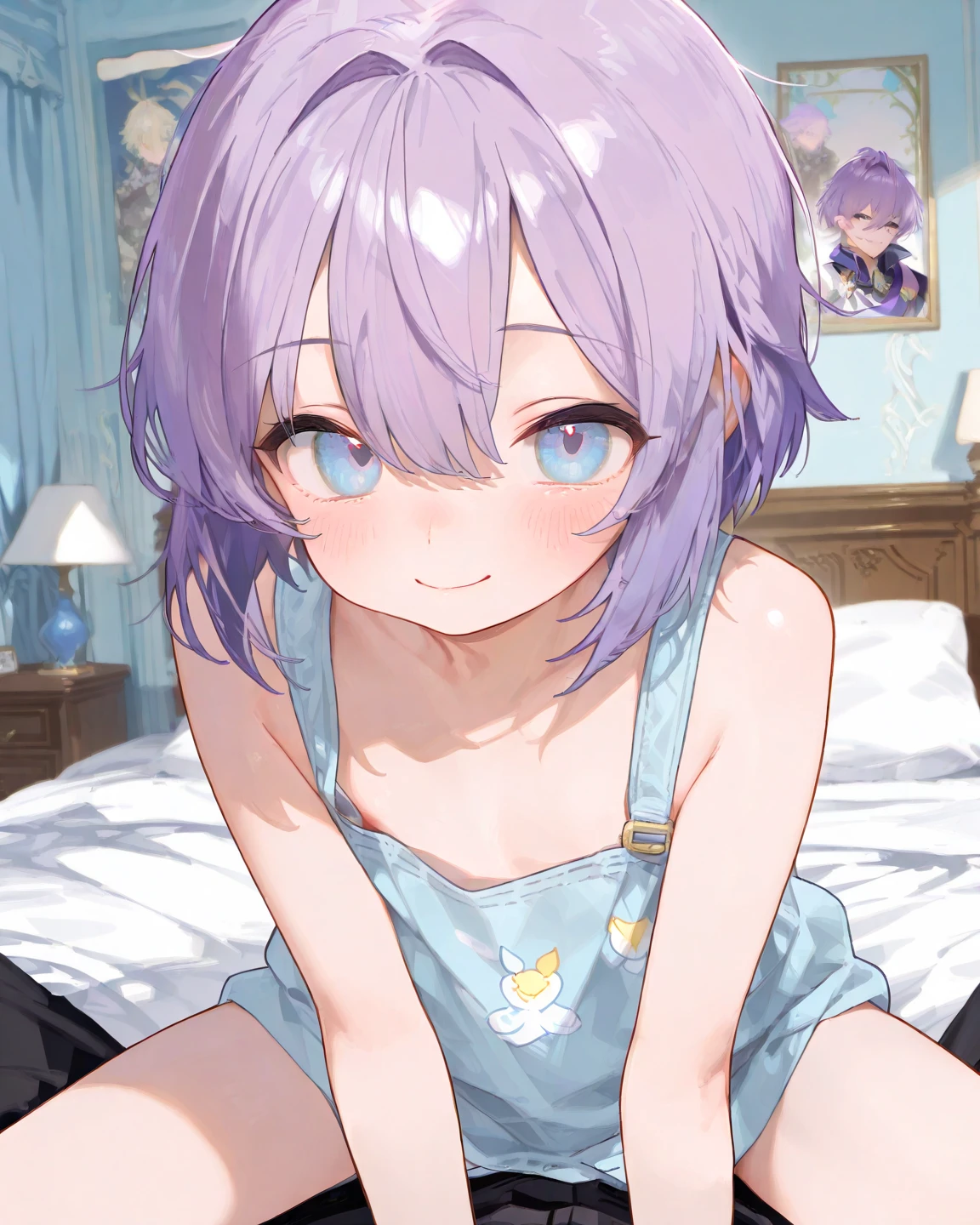 ((Highest quality)), ((masterpiece)), (detailed), Satori Komeiji short hair middle breasts M-shaped legs Thong sexy Cute face