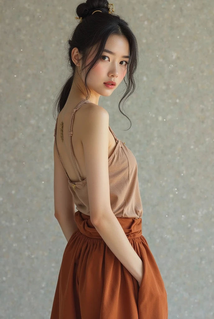 highest quality, figure, Super detailed, In detail, High resolution, 8k wallpaper, Perfect dynamic composition,、A woman who was and held captive、Tied up with rope and sitting on the floor in a room、(((Both hands are tied behind the back with a rope)))、(((Wearing a short-sleeved blouse、Wearing a pleated skirt)))、Uniform eyes、Medium build、Well-proportioned、Small face、Small breasts、Back view、Show your whole body、The audience watches from directly behind、