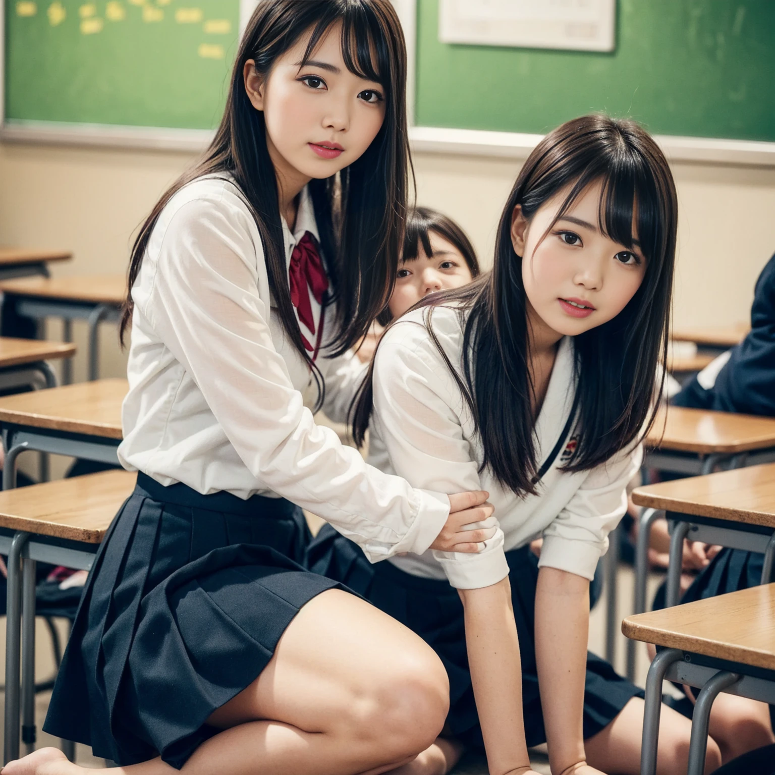 Tabletop, highest quality, Japanese Girls,One Girl, 8k, RAW Photos, highest quality, Tabletop, Debtdebt:1.2, Highly detailed RAW color photos, Professional photos, (Realistic, Realistic:1.37), (Highly detailed skins:1.2), Ultra-high resolution, (lenz 50mm), (debt/1.2),Exquisitely drawn eyes,Gazing at the audience,
One Girlと別れる (Many elderly people:1.4), Beautiful Face, cute,(smile:1.05),(20-year-old, Wide Hips,Straight hair, (short hair), iris, white and fine-grained skin,Small Mouth, high cheekbones (meaning), Sexy pose,(Leaning forward:1.3),(The to the debtW:1.1),White panties、Korean Idol、Nogizaka Idol、Carving an idol pose、Adult、、(Tabletop, highest quality:1.3), (Ultra-fine 8K CG:1.2), (ultra-realistic:1.35), (Realistic:1.45), (Realistic:1.4), Cowboy Shot,
Beautiful Japanese Women, 2, supermodel, Japanese Idols, , (Sitting at a desk:1.1), (school uniform:1.4), (Skirt flip:1.6),
(School classroom background:1.1), A slightly troubled look、Smile a little、