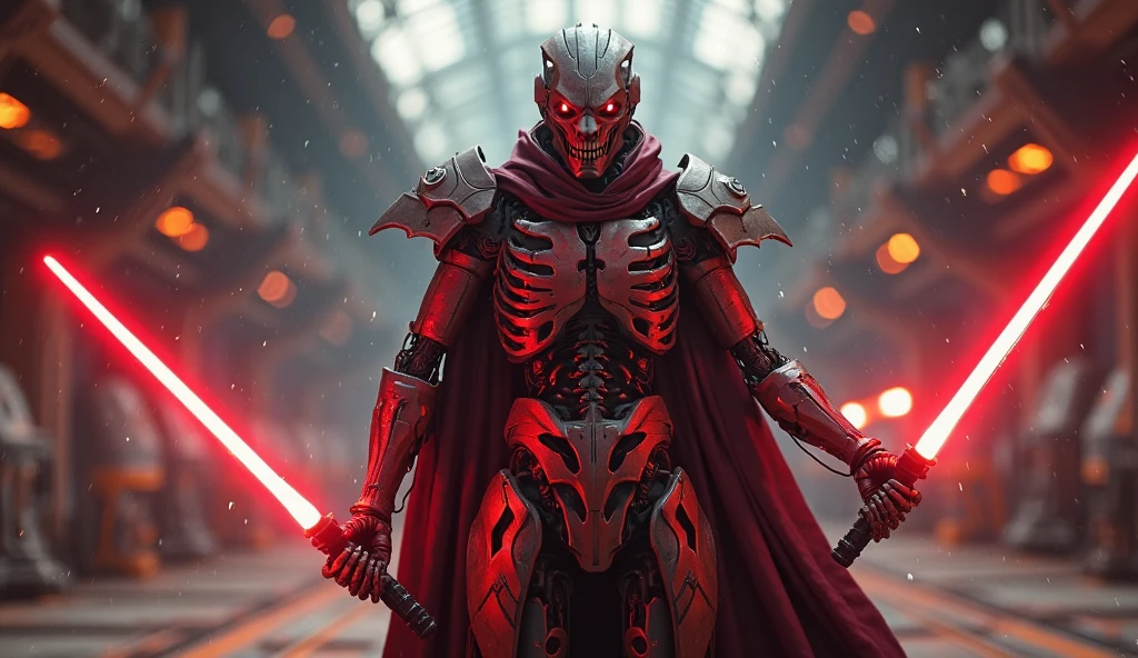 (masterpiece, best quality:1.3),extremely high detailed, 1male robot wearing cloak, (white cloak:1.2), holding sword, katana, god of war, intricate, 8k, HDR, wallpaper, cinematic lighting, (universe), ), (fighting other characters:1.2), glowing, armor, glowing eyes, mecha, large wings, <lora:Samuraibot:0.7>