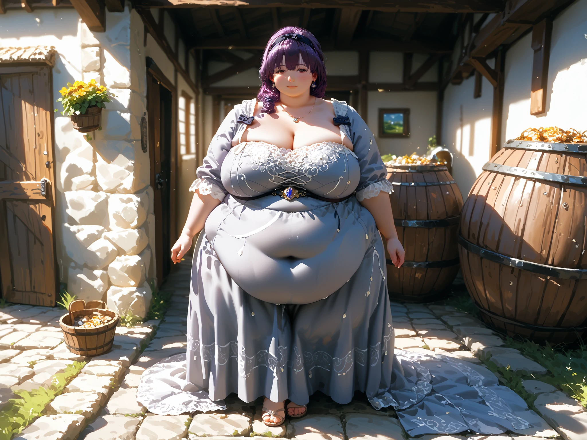 high quality,8K,high resolution,wife in bowing body posture, POV from behind 1 personality,tall,realistic texture,Much Muchi,cute smile,one hand on back hip,(Plump body 8),(beautiful sky blue long frock, added white net design),(Muchimuchi body 8),(newyork building or garden scenery),colorful, perfect round detailed sunglasses,