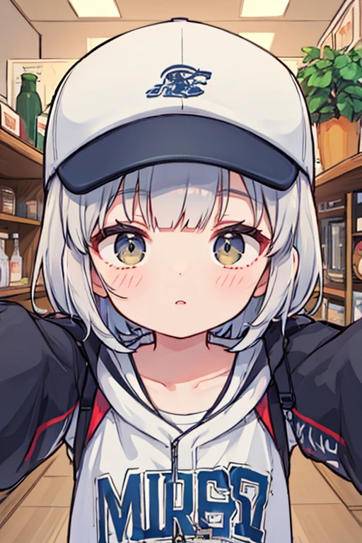  Silver Haired Short Bob,8k,masterpiece,best quality,baseball cap