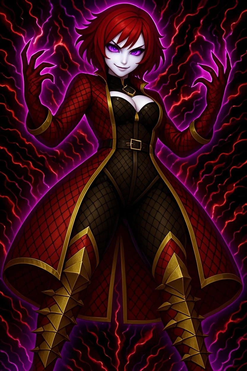 Photo Nightmare trixie Lulamoon girl dark supreme sorcerer with powers beyonders and cosmics, white hair with light blue rays A beautiful in the style of Sonic.exe, with a twisted smile, intense red eyes, carmesi-Red Eyes, and jagged teeth, opaque colors. Red cloak with violet, amulet of the phoenix of time, blue boots and blue skin, absorbed demons and cosmic horrors, primordial darkness, horror themed, Cyberpunk