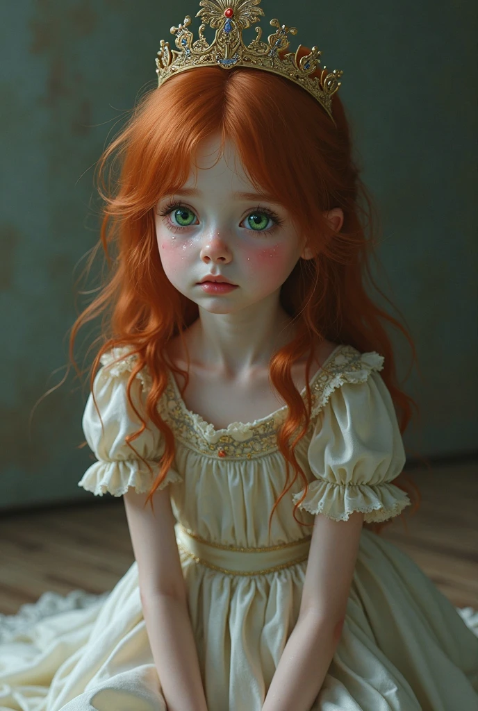 a ghost girl with red hair cerquillo, in the 1980 and she has a old rubor color dress