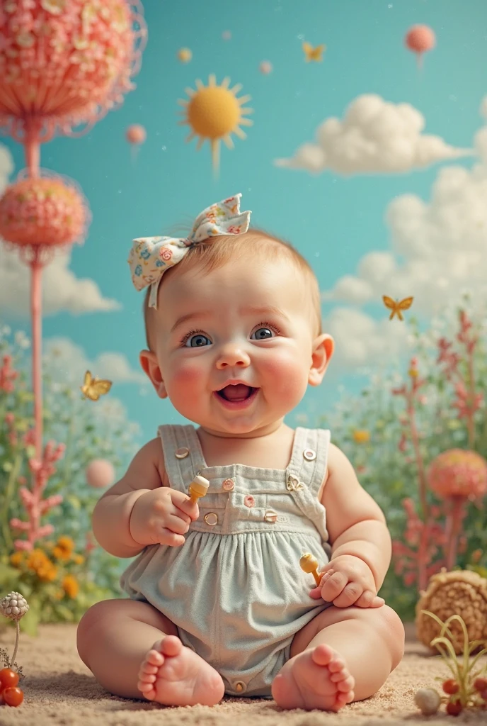 A stunningly realistic image depicting a young girl sitting on a park bench, surrounded by her favorite toys. The girl has a contagious smile, her bright eyes sparkling with joy as she interacts with her toys. She is wearing a colorful dress, and her hair is styled with a cute ribbon. The park environment is filled with lush green trees, blooming flowers, and a gentle breeze. The lighting is soft, casting warm sunlight on the scene, creating a serene and inviting atmosphere. The photorealistic style captures every intricate detail, from the textures of the toys to the subtle play of light and shadow. --ar 16:9 --auto