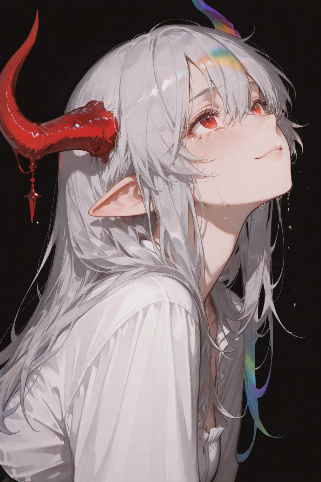 a succubus flicking cigarette ash onto a penis, flicking cigarette ash with fingers, cigarette ash falling, ash falling on to penis, ash on penis, ash everywhere, very skinny, devil horns