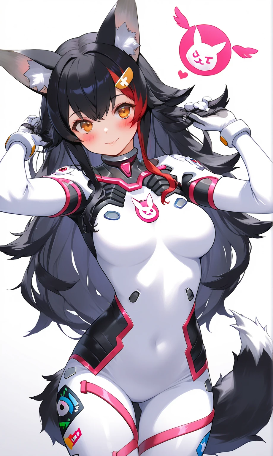 girl, ponytail,black hair,white performer leotard, pants, boot heels, bunny ears, masquerade ball mask, illustrations, ultra-detailed, vivid colors, portraits, warm color tones, soft lighting,cartoon,miraculous ladybug