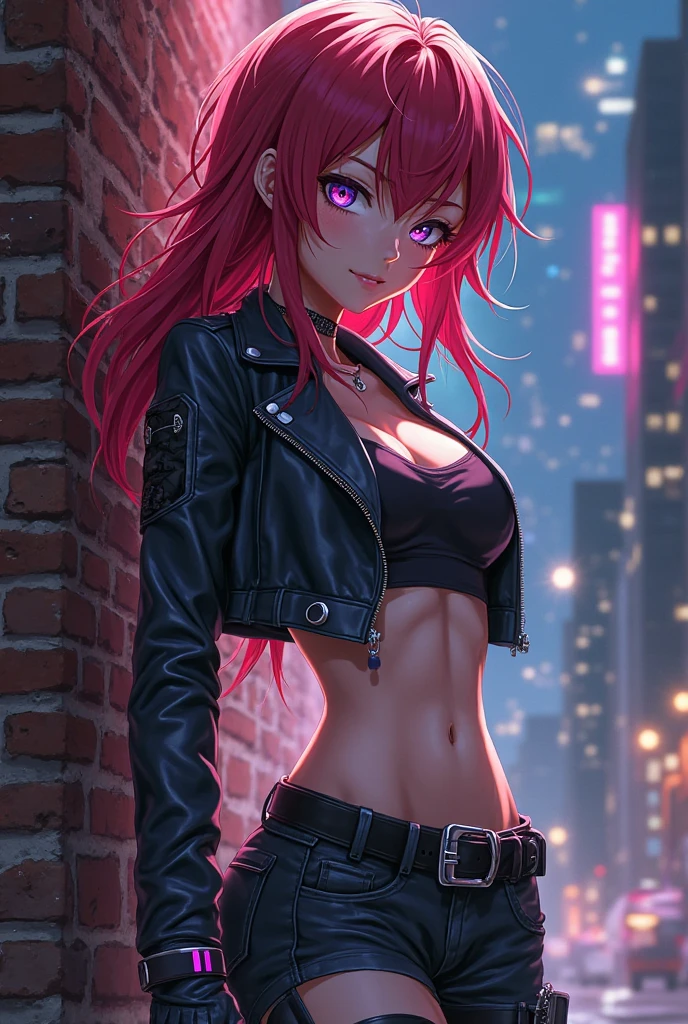 Make a redheaded with purple eyes with ripped clothes Anime style