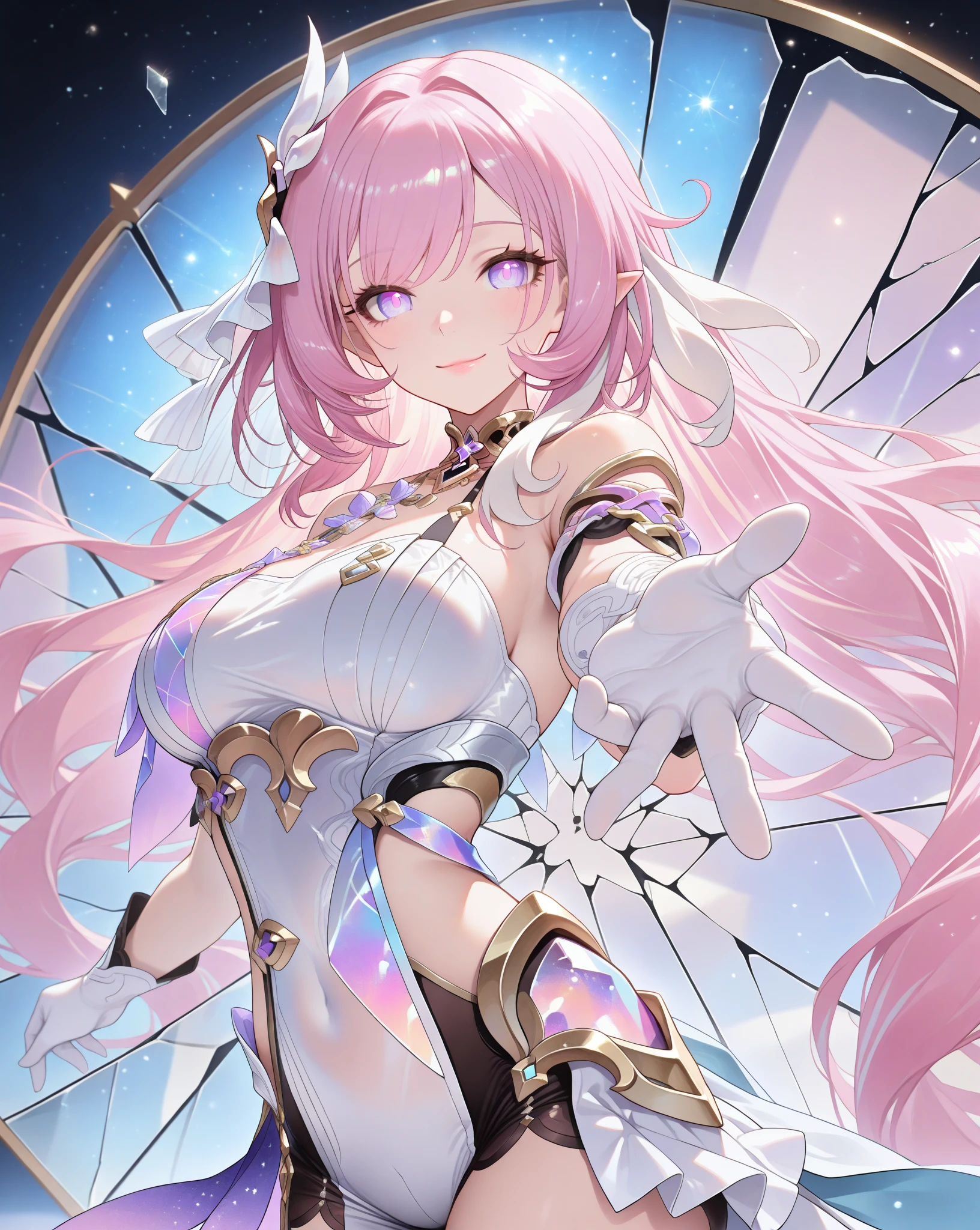Long light pink slightly curly hair，sky blue eyes，Star，girl，devil horns，heart motif，Succubus，Playful