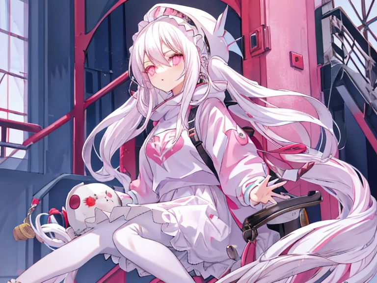 (masterpiece, best quality), intricate details, 8k, artstation, wallpaper, official art, splash art, sharp focus,
1girl, Nakiri Ayame, long hair, twintails, red eyes, white hair,
spider suit, spider web print, spider web,
skyscrappers, city, buildings, cars, street,