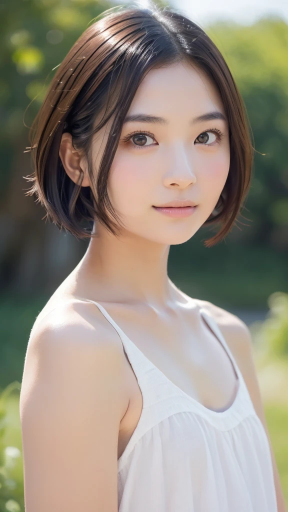 (8k、RAW Photos、highest quality、masterpiece:1.2)、(Realistic、Realistic)、1 Japanese girl、(Short hair)、((Black Hair))、((White Lingerie))、((Petite Woman))、(((Big Breasts)))、skeletally correct、((small eyes))