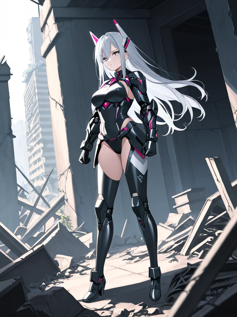 ultra-detailed, Explicit, Beautiful body, Beautiful Nose, Beautiful character design, perfect eyes, perfect face, ultra highres, 4K, beautiful legs, perfect legs, Nice hands, Perfect hand, Masterpiece, Best Quality, Highly detailed, illustration, absurdres, street fighter, doll suit, shadaloo doll, dollsuit, girls, multiple girls, expressionless, blank eyes, looking at viewer, red gloves, emotionless, black latex, corrution, mind control, female combatant, full body, hypnotized, unhappy trance, full body suit, ribbed bodysuit, both arms at side, obey, perfect female body, extremely glossy latex, hypnosis, hypnoLora, empty eyes, Mind control device, poses, submissive_pose, Slave, hat, necktie, stand up straight, standing, standing at attention, hat, necktie, belt, latex, ribbed bodysuit, thighhighs, garter belt, Fighting Stance, extending the right arm from the shoulder into the air with a straightened hand, nazi saluting, military, military saluting, salute, thigh boots, Red eyes, pink hair, very long hair, lunatic, black rock shooter, glowing eyes,