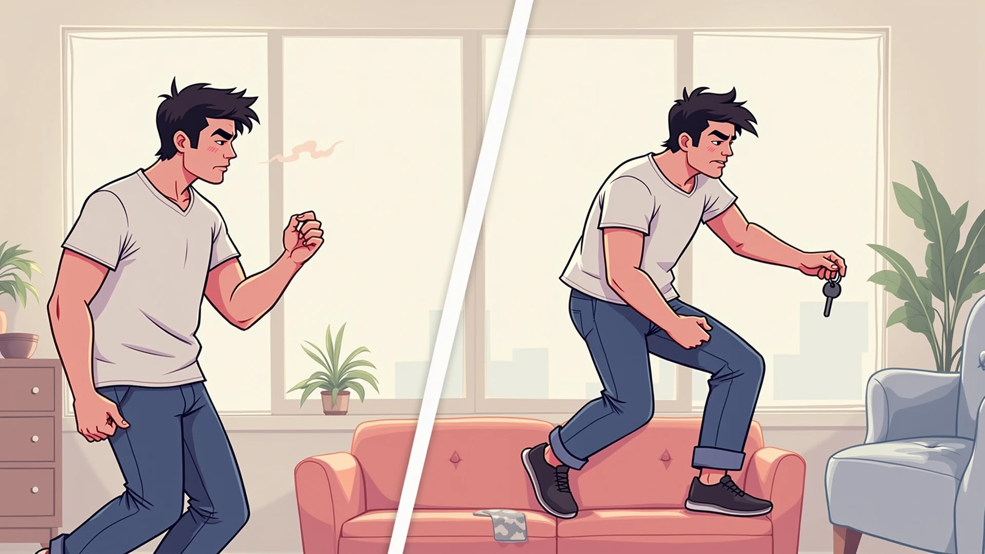 A man in his underwear getting kicked in the crotch by another man