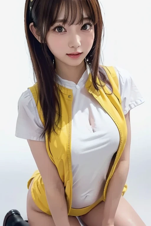 (((neat woman, Bright-eyed excitement,little smile,blush,blush,blush,red cheek,please touch me,tempting viewer,i want you))),(sitting down,spread the legs apart,navy panties,((((blush,red cheek,sweat)))),(cinematic lighting), (Photo real:1.4)、(A hyper-realistic:1.4)、(Photorealistic:1.3)、 (gentle lighting: 1.05)、(Improve the lighting quality of your video:0.9)、 32k、25years old woman、photorealistic lighting、Back lighting、Facial Lights、Ray Trace、(bright:1.2)、(Increase quality:1.4)、 (best quality real texture skin)、Fair eyes,delicate face、 Close-up of the face, ((Wearing the tight yellow collared-shirt,navy panties,touch her unrboob,high-heel),(Bodyline mood improvement:1.1)、Glossy skin、korean idol、Nogizaka Idol、good figure,perfect ???????,Beautiful actress,(((beautiful large breasts,underboob,slender waist,slender hip,long slender legs,8heads tall))),(((8heads tall))),(((brown wavy hair,curtain bangs))),(((in the night-pool,secret,super clean night view,in the night))),