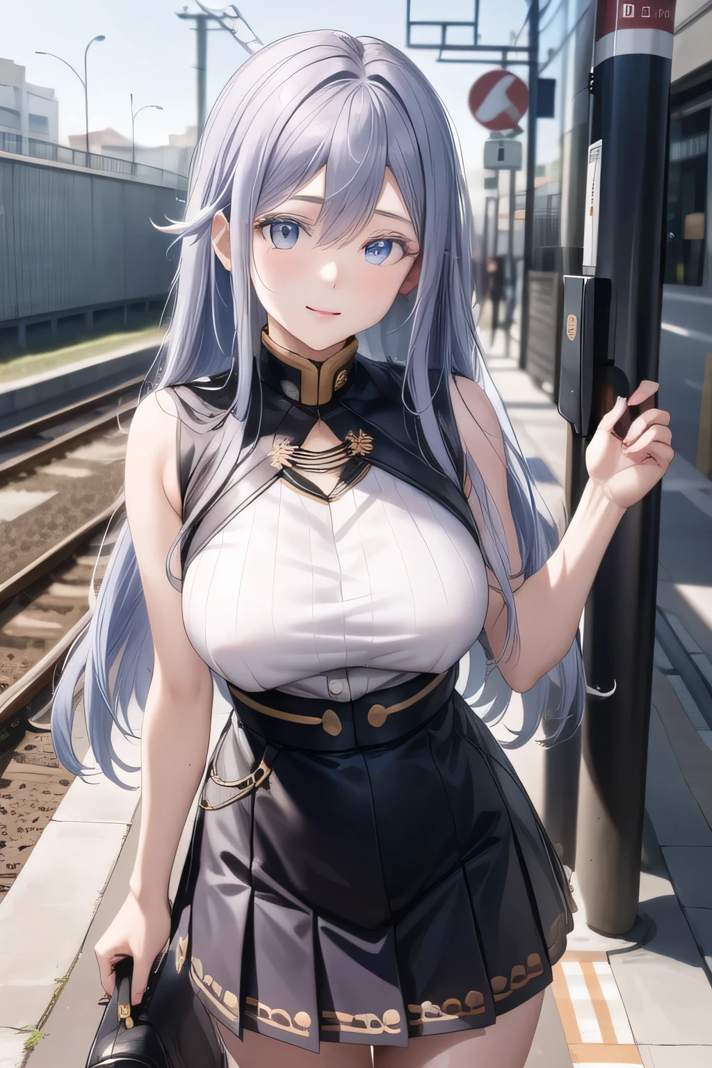Sleeveless plain clothes sweater,Can you draw a woman in a dark blue pleated mini skirt,I need a face,pleated micro mini skirt,nice smilesの女性,Big Breastsでもウエストが細い,My nipples are pointed、It's see-through when it's wet,Big BreastsをさらにBig Breastsに描いて下さい,,nice smiles,Can you draw a woman looking at a train,Picture a woman waiting in front of the car in front of you,東京の地下鉄ホームでwaiting for the train女性は描けますか, ,congestion,waiting for the train,fun,Underground railway stations ,The sign hanging on the wall,{{X}},Please explain her look more delicately,walking alone, city tour ,,(((I wear casual clothes inspired by tourists))), I have a SLR camera ,(Let's draw a more delicate look),(sleeveless wool sweater),( Pleated Legs,white panties),(That work is enough for one person {X} can you draw the perfect balance to suppress destruction)、 That's enough,frown。unless the job requires it。 {X}、 , An attractive 40-year-old woman takes off her uniform、jump off, big black wavy hair, , Big Breasts, thin waist , , ,Faces are very important,