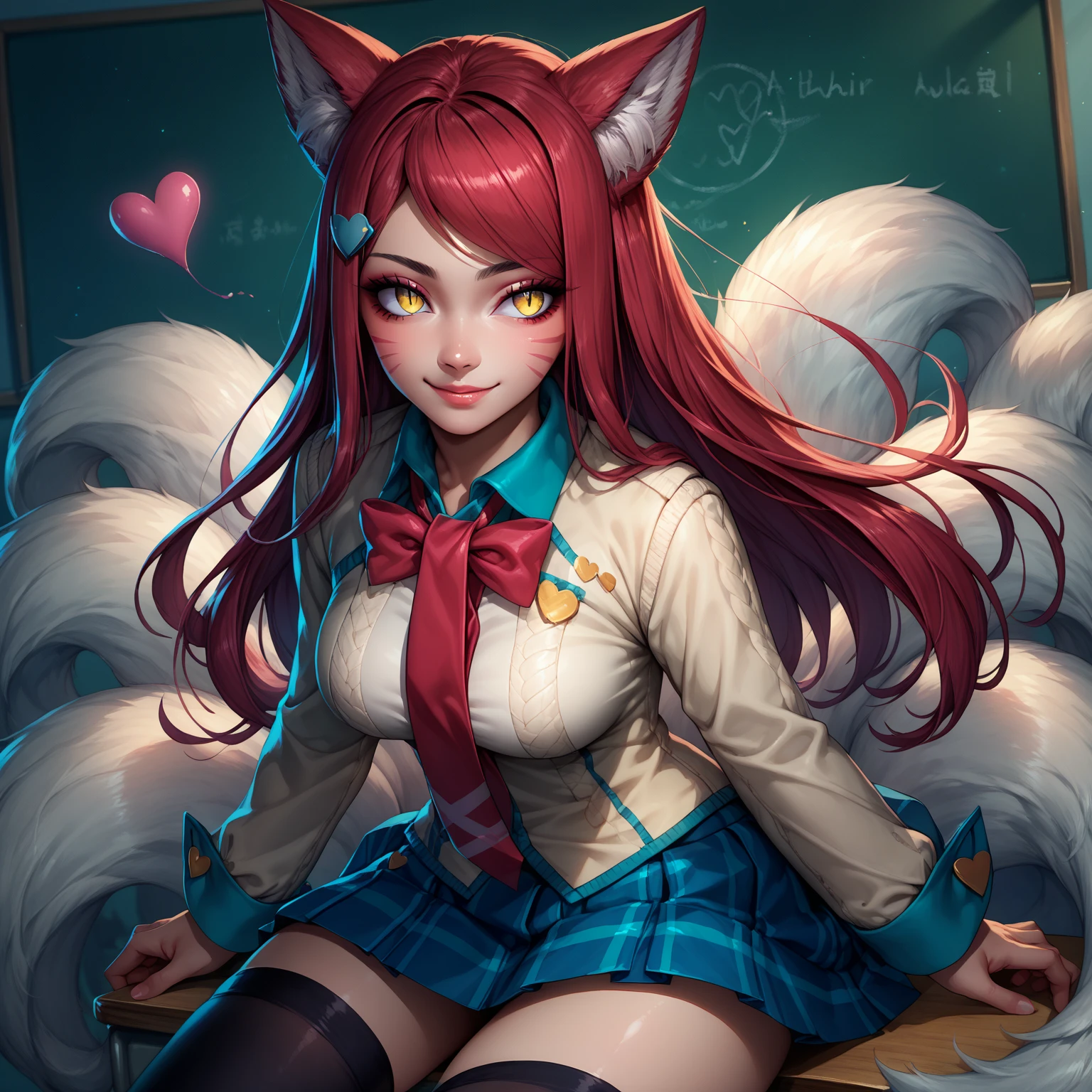 a redhead fox-girl with blue eyes