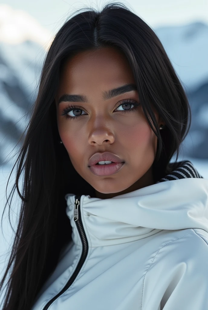 1 girl, dark skinned, black eyes, (naked), forest background, snowy, photography, arab, masterpiece, best quality, close up