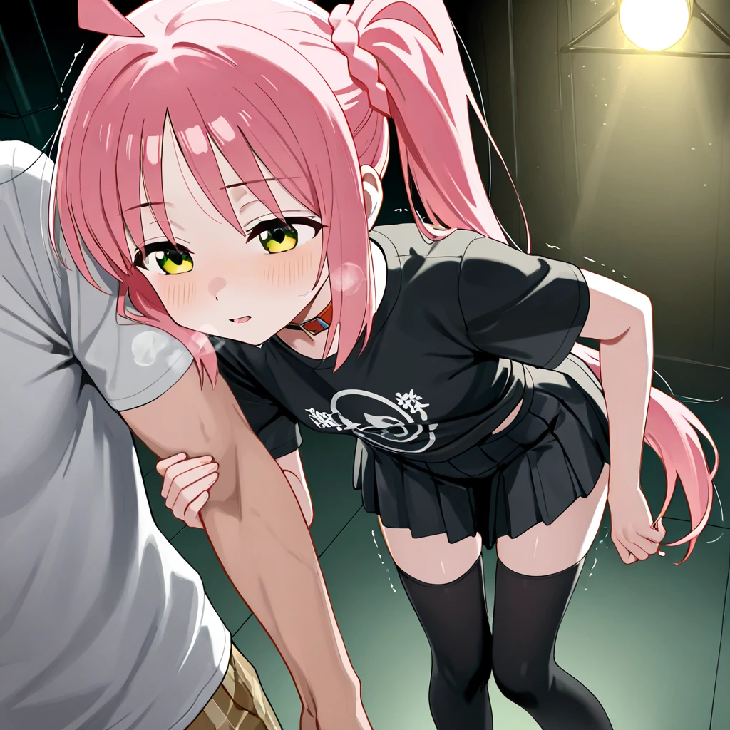 Girl with pink hair, long double-tailed hairstyle, ((small bushy eyebrows)), wearing gothic ta clothing, loli, to school, bored eyes, bored face (Zankuro) drawing style by zankuro artist, Zancrow style, image uploaded in R34, walking to school, flirty smile , suddenly having sex in public, ((doggy style sex)), ((public sex )) naked ass in the male crotch, old man , ((being raped by a decrepit old man in a dirty alley,