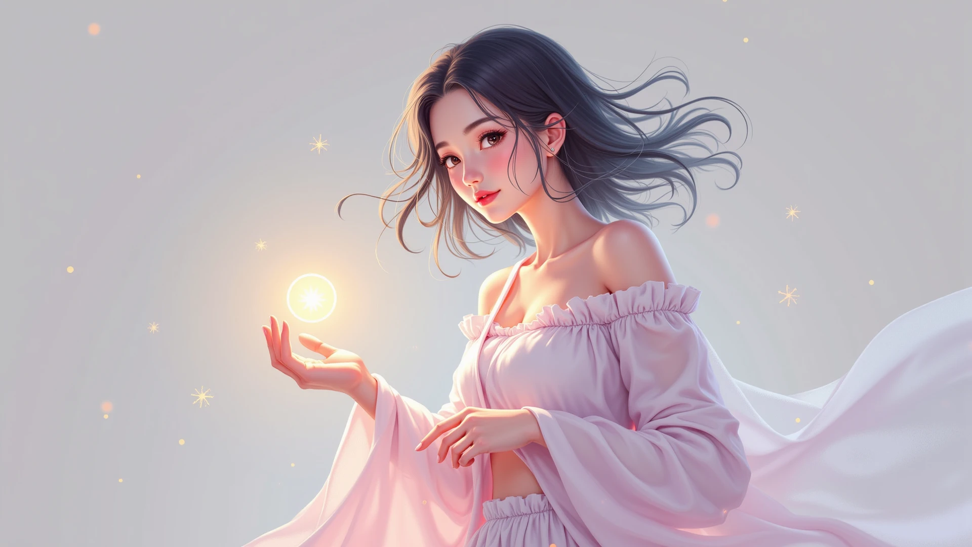 A female original character beautiful, mid long black hair, asian , use the power to control time and she is really strong do it with anime style