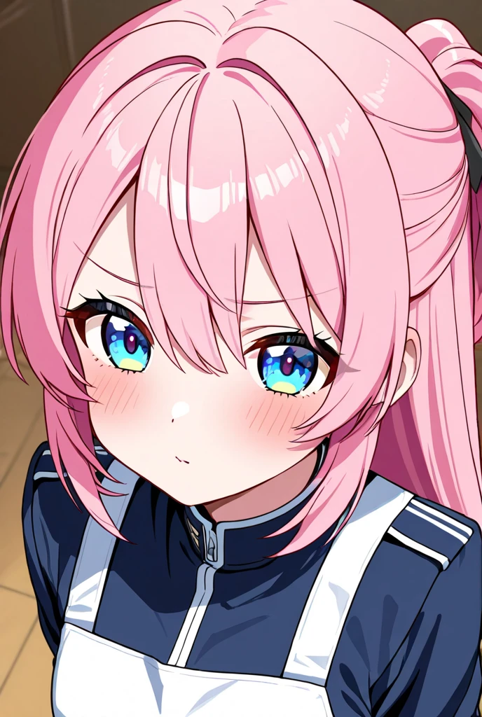 (masterpiece, best quality, ultra-detailed), blue eyes, pink hair, spiky hair, hair intakes, red headband, (red bodysuit:1.2), ( upper body to thighs), (ahegao), (rolling eyes), naughty face, blush, open mouth, tongue out, looking at viewer, selfie, smile