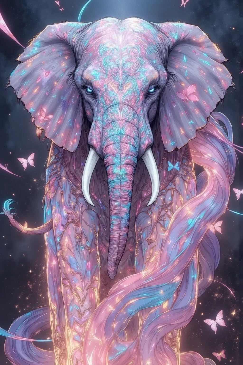 Mysterious Elephant with Intricate Patterns,Wrapped in a dreamy aura ...