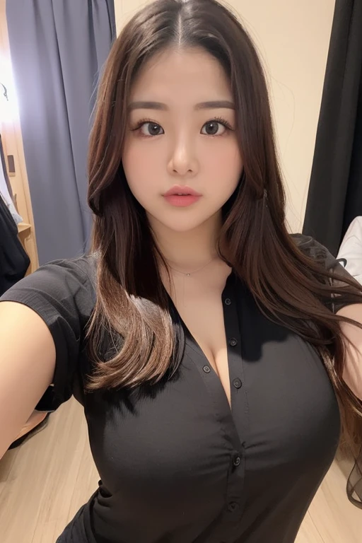 ((highest quality、8k、masterpiece:1.3))、Photorealistic, Sharp focus, high resolution, High resolution, Portraiture, alone, Japanese, Middle-aged women, Beautiful woman, 26 years old、Big Breasts、She has changed from her pajamas into a red casual dress、In an apartment
