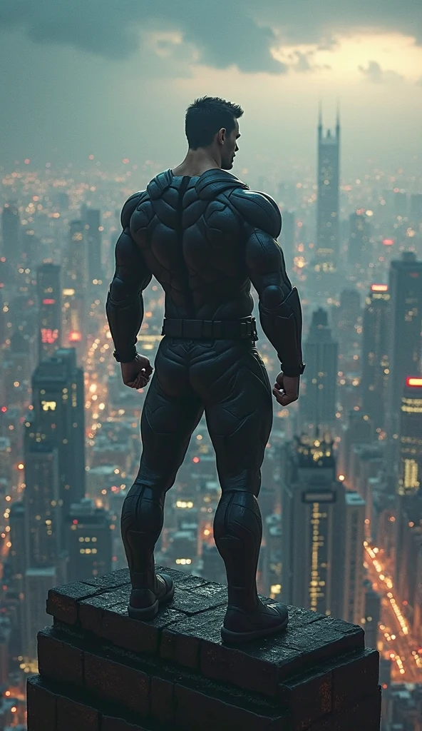 a hoge, The two-meter-tall muscular man opened his mouth and shouted.，In the ruins of the city there is a huge rubber ball，He opened his mouth wide，character  design（Resident Evil - Chris Redfield，Chris Redfield）Wearing a shiny dark gray wetsuit，The whole body is wrapped，High-end leather texture，Regular symmetrical texture pattern，Standing alone in the ruins of the city in the open air, Bright sunlight shines on the body，There is a ball on the ground，expression sad，A hero with deep and charming pupils，heroic masculine pose，Tall and burly，Muscular！Sexy and attractive leg muscles，tall, Burly, and strong， Wearing a shiny dark gray wetsuit， Super gain and cool， commission for high resolution， Big feet in dark gray boots，Charming strong man，Bright sunlight shines on the body，Reflective and shiny