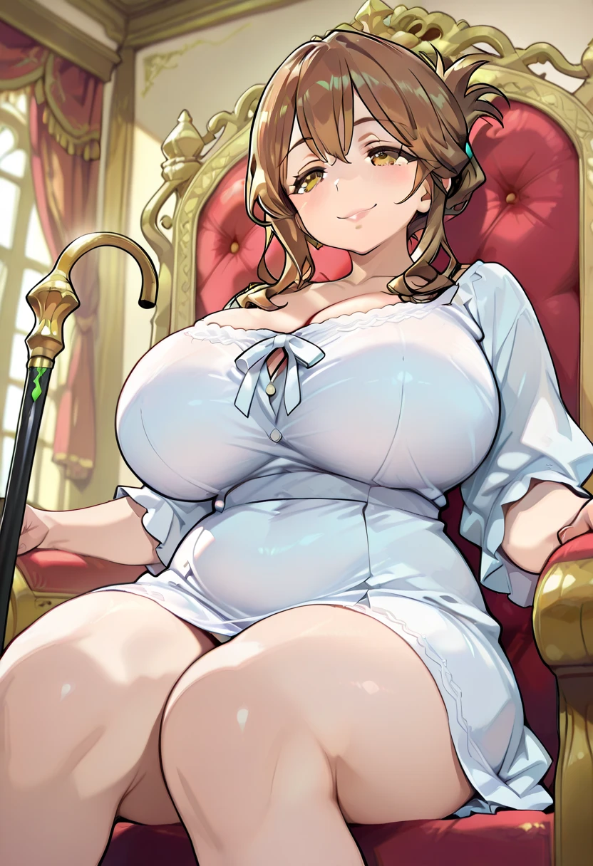 amicia michella - nijisanji, 1girl, brown short hair, yellow inner hair, wavy hair, green eyes, detailed eyes, thin lips, painted lips, shy smile face, wide hips, thick thighs, huge round ass, shiny oily breasts, white wedding dress, white high heels, full body, church, dynamic pose, nsfw, high res, ultrasharp, 8K, masterpiece