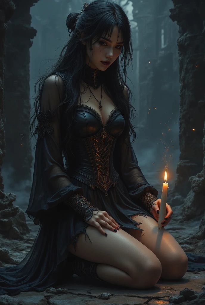 redheaded Corpse crawls out of the candlelit grave at midnight cemetery, art by Boris Vallejo and Luis Royo, a whimsical mystical world, intricate details, masterpiece, very artistic, perfect composition, impressionist very bold brushstrokes