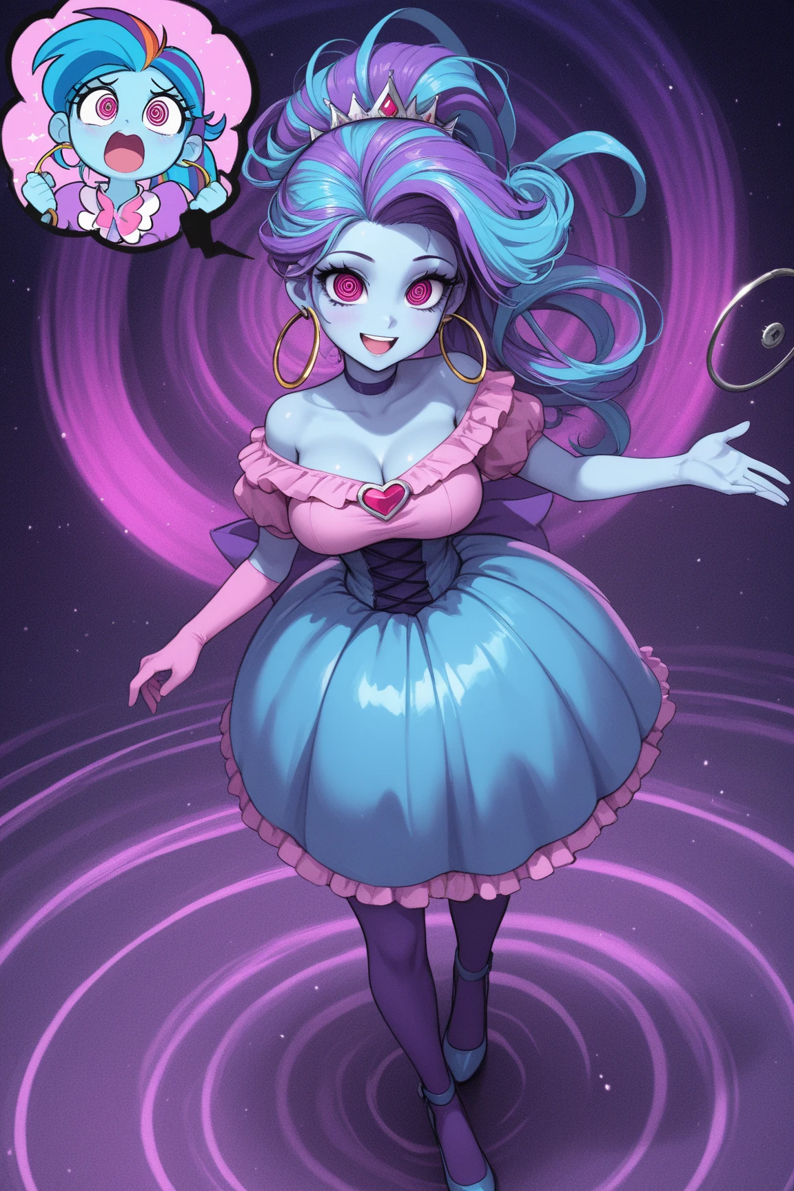 high resolution, score_9, score_8_up, score_8, medium breasts, cute, eyelashes , acerola (pokemon), purple hair, purple hair, topknot, flipped hair, collarbone, purple dress, stitches, multicolored dress, armlet, smile, looking at viewer, cowboy shot, medium breasts, curvy, narrow waist, graveyard, <lora:Acerola_Pokemon_P1:0.8>,, <lora:CuteCitron:1>,