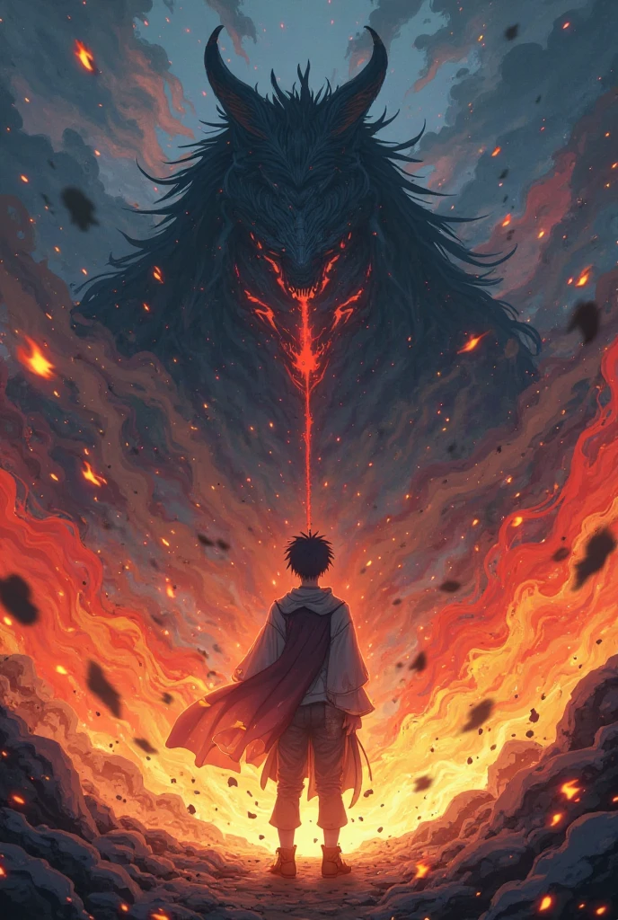 young boy, brown skin, short blue-black hair, orange right eye, blue left eye, dragon tattoos all over his body, dragon earring, black clothes with dragons drawn on them, chain with dragon pendant, crossed arms, arrogant expression, "One Piece-inspired features, full of dramatic and incredible lighting, dramatic lighting, infused with creative details, ultra-fine 2D design, scenery bathed in creativity, bathed in creativity, boasting HD anime resolution clarity, HD anime graphics, high-octane rendering"