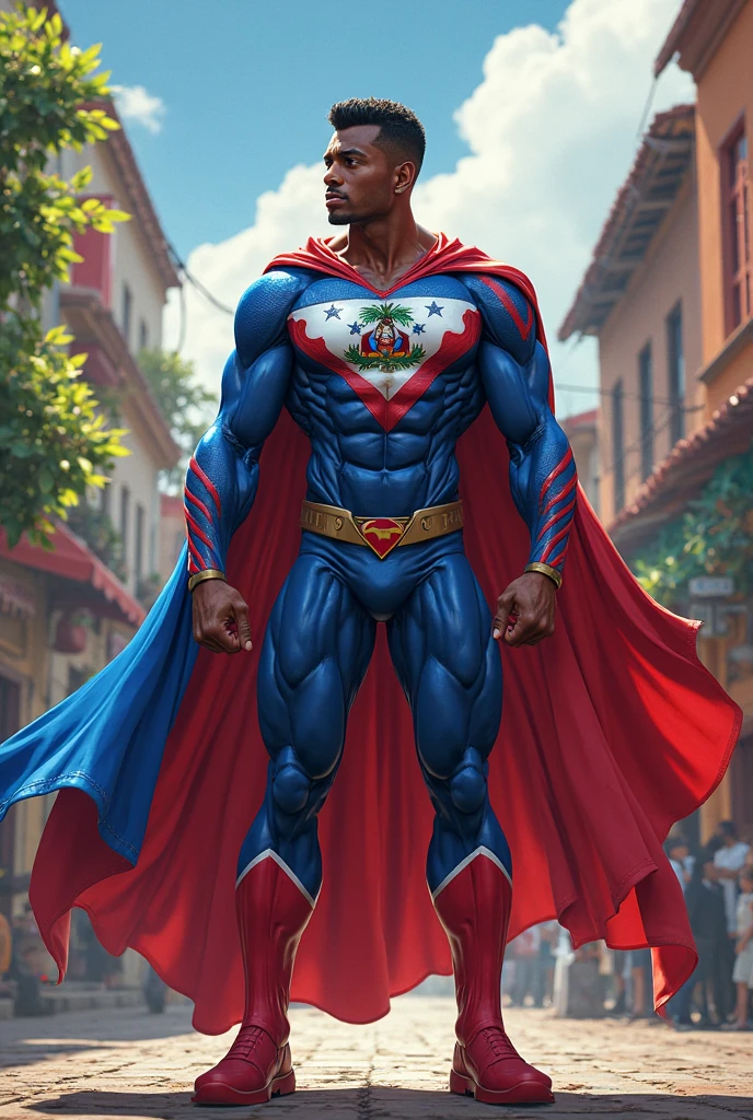 score_9, score_8_up, score_7_up, rating_safe,source_furry,anthro,source_3D, 8K realistic portrait of an adult male muscular African wild dog alone looking at the viewer angry and handsome handsome wearing a sexy Superman cosplay South Africa 3D Background