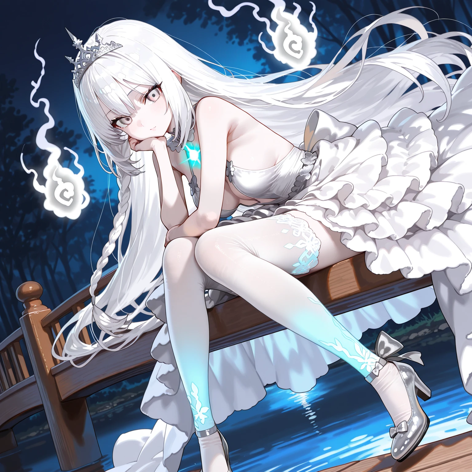 A woman, masterpiece masterpiece, super fine photo,, best quality, super high resolution, photorealistic realism, sunlight, full body portrait, amazing beautiful angel, beauty, masterpiece, super fine photo, anime style, best quality, super high resolution, photorealistic photorealism, full body portrait, amazing beauty, perfect figure, blue eyes, super detail, lying on bed, legs spread, beautiful face of details, silver white hair, light blue eyes