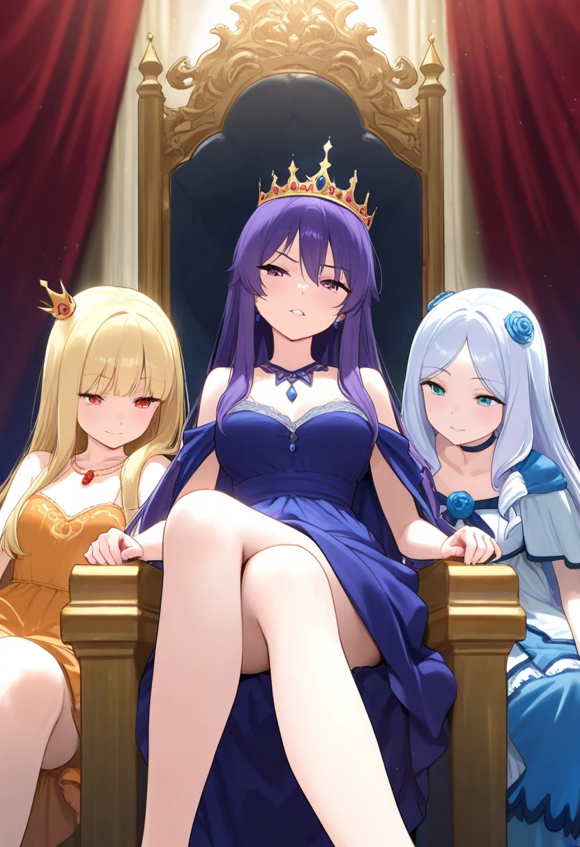 The black-haired female emperor, the white-haired female emperor and the purple-haired female emperor sat together on the edge of the bed, each exuding a unique aura that was chilling. The black-haired female emperor was dressed in a black robe and wore a ring inlaid with obsidian, and her eyebrows emitted a powerful light. The white-haired female emperor wore a white tulle long skirt and a white jade crown on her head, with an elegant and noble temperament. And the purple-haired female emperor, wearing a purple gorgeous robe and holding a magic staff shining with purple light, has become the most mysterious and respected existence in the entire kingdom.
The three female emperors did not speak, but just sat quietly on the edge of the bed, immersed in their own thoughts. The three of them frowned, as if discussing a very important issue. The whole room is filled with a mysterious and solemn atmosphere, which makes people feel solemn and inviolable. At this time, a fresh fragrance suddenly wafted in, and the surrounding air became more fresh and pleasant. The three female emperors gently converged their expressions, and their eyes met, as if they were conveying some kind of message in tacit understanding. There is a mysterious and sacred aura throughout the room, which makes people feel awe.