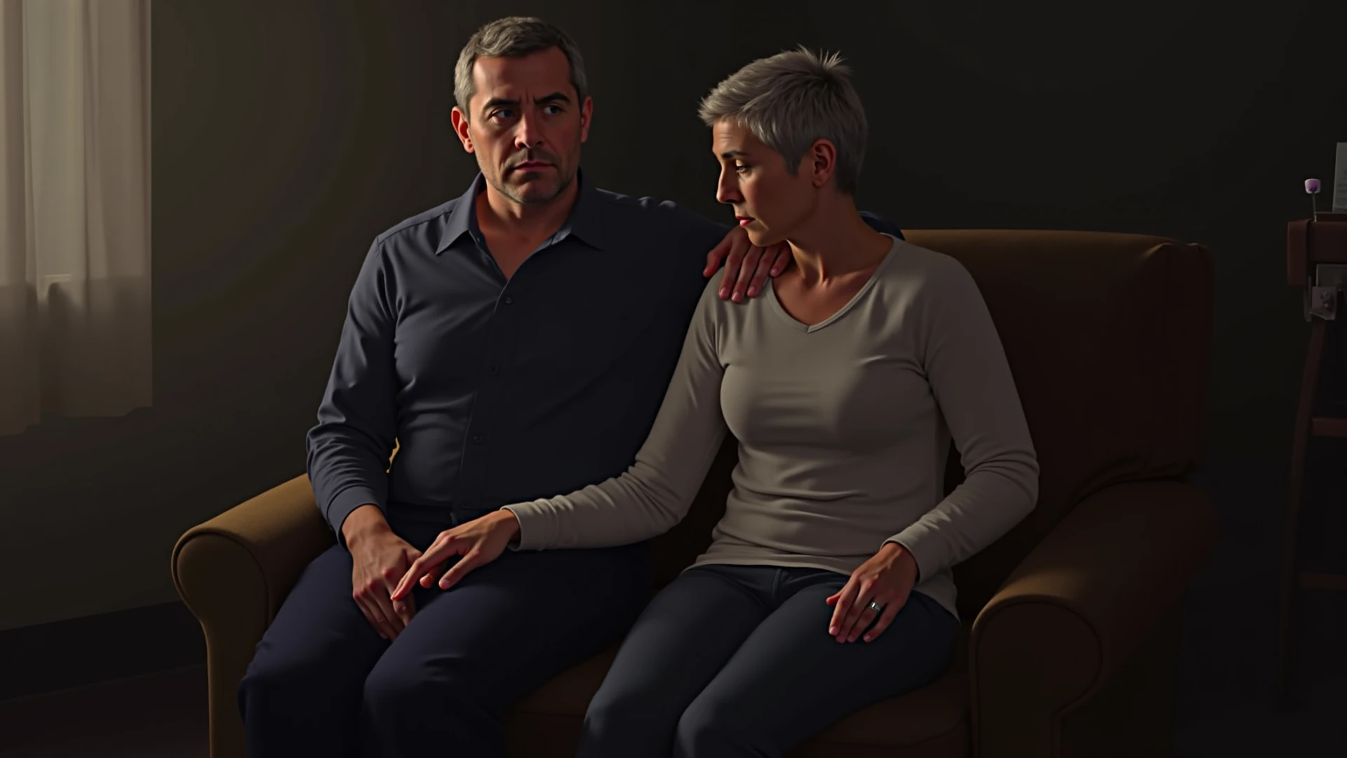 Male doctor with gray hair talking to an elderly woman in simple clothes.