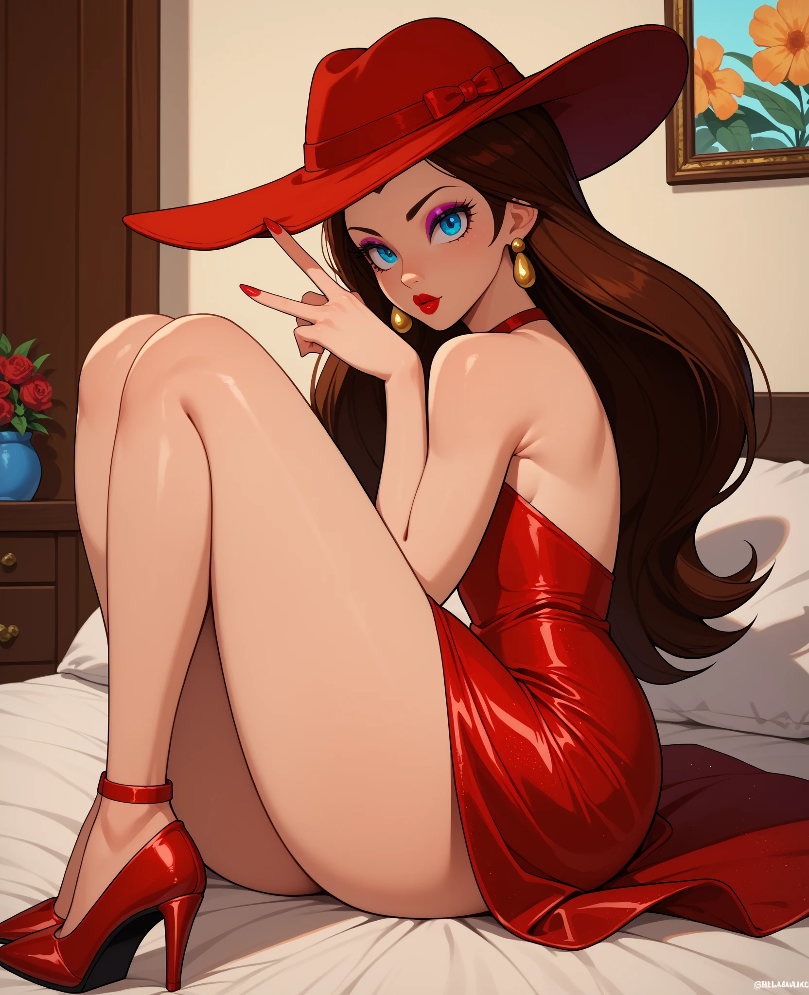 a human woman in a red dress raichostyle <lora:Raicho_Style_v1-000100:1>