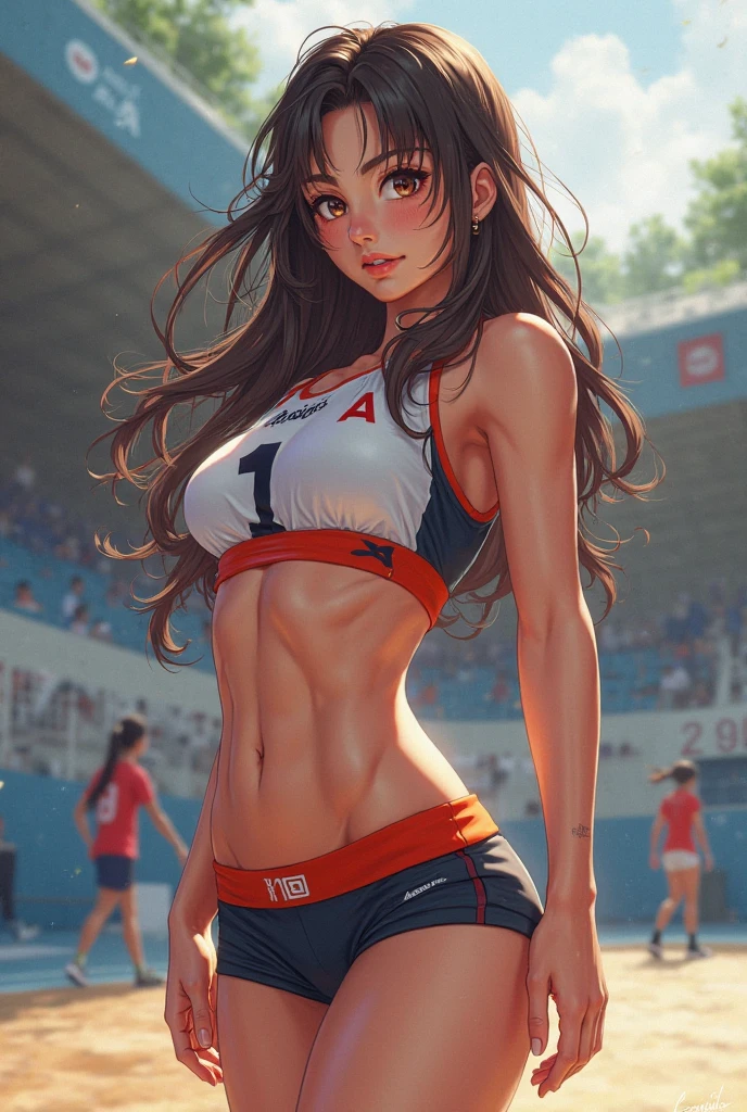 (masterpiece),(Highest quality),(Super detailed),(Ultra-high resolution),(Best illustrations),8k,wallpaper,Women's photos,(Track and field athlete:2.0),Portrait Photography,Beautiful woman,(whole body:2.0),(Eye light,Sharp pupils,Detailed eye drawing),(Detailed skin texture:1.6),Random Hairstyles,(Big Ass:2.0),(Muscular:2.0),Looking at me,(front),BREAK(Track and field racing bra:2.0),(Racing Bloomer:2.0),(psychedelic,Neon color,pop),(front:2.0),(Detailed Female Hands:1.6),(sexy:2.0)