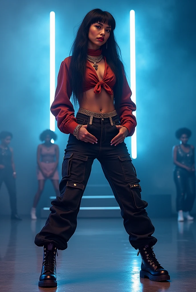 1 asian female, 90s streetstyle hiphop fashion, baggy thick edgy loose clothing, Melbourne shuffle shuffling footwork, medium shot, 1990s, photorealistic, stlish swagger poses (best quality,4k,8k,highres,masterpiece:1.2),ultra-detailed,(realistic,photorealistic,photo-realistic:1.37),HDR,UHD,studio lighting,ultra-fine painting,sharp focus,physically-based rendering,extreme detail description,professional,vivid colors,bokeh,studio shot,dramatic lighting