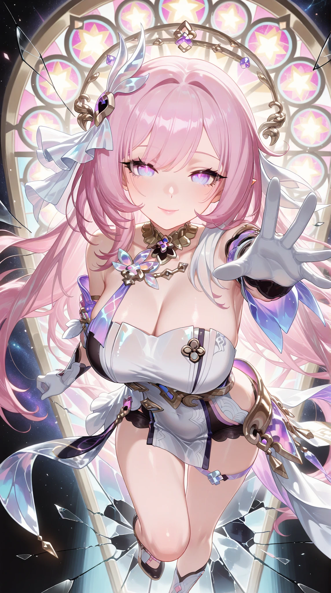 Anime Kawaii sexy Perfect Slim sensual body large breast and huge thighs, An intricate and highly detailed illustration of anime (Young girl). 1 girl, long pink bun hair, Symbol-shaped eyes, +_+, breasts big, Idol Costume, {girl with long pink bun hair named Nami}, (pink eye color), {city center}, (ssmile), Glittering Background , mole under the eye, heart shaped choker, (work of art, highest quallity), very detailled, highest quallity, offcial art, beautiful and aesthetic: 1.2), (1 girl), very detailled, (geometric art: 1.3), colorfully, More Detailed ?d1 girl, long pink bun hair, Symbol eye, +__+, breasts big, gothic costume, {A girl with long pink hair named Nami}, (pink eye color), {city center}, (ssmile), Glittering Background, mole under the eye, heart shaped choker, (work of art, highest quallity), offcial art, beautiful and aesthetic: 1.2), (1 girl), very detailled, (geometric art: 1.3), colorfully