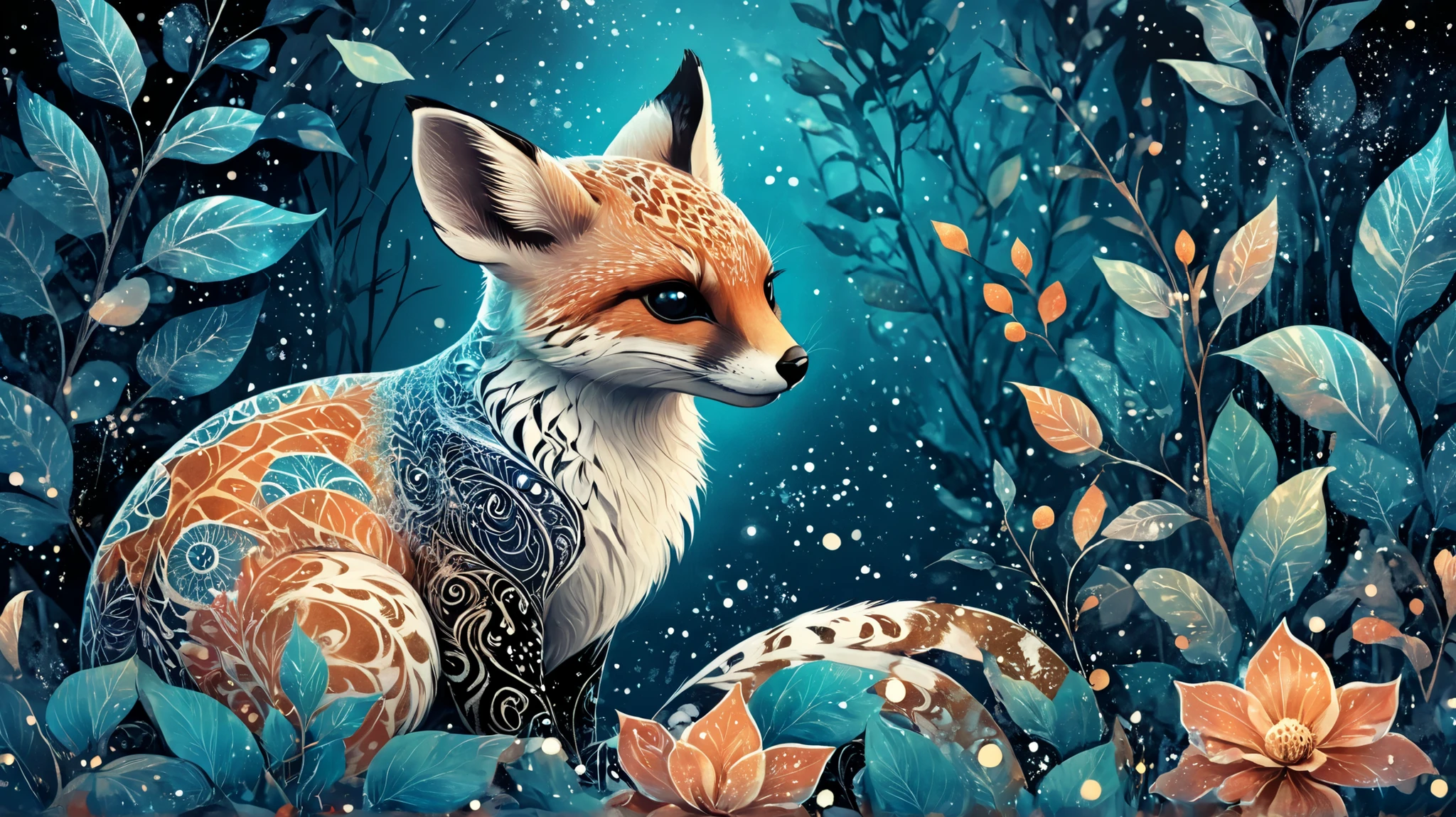 Cute magic fantasy animal illustration in Novuschroma style with patterns 