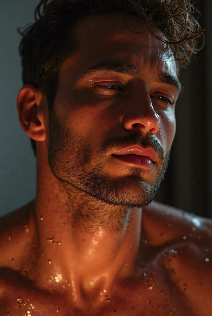 (melhor qualidade, High definition, Realistic:1.37), figura masculina, corpo forte e musculoso, Olhar confiante, barba, intense expression, dramatic lighting, pose cativante, Artistic portrait style, tons de cores quentes e ricos.